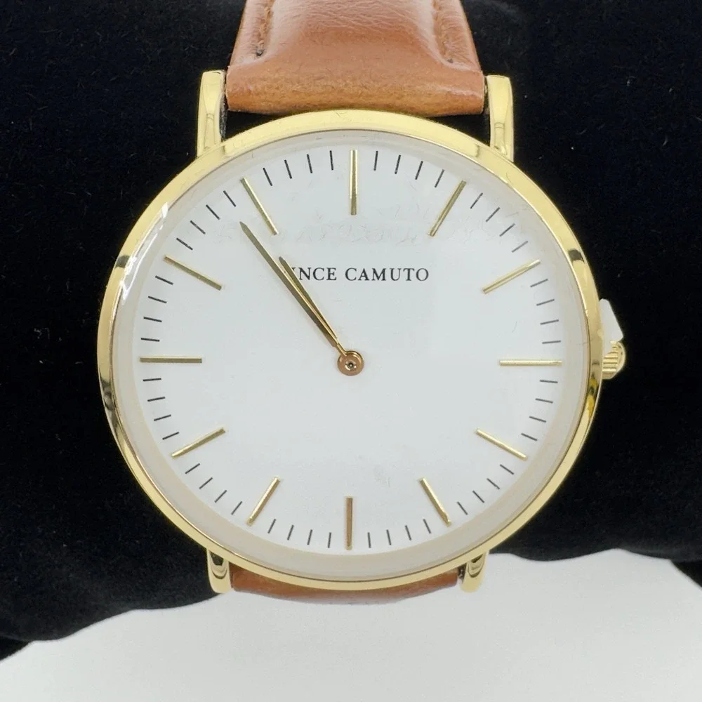 Vince Camuto Men's Watch VC2527M Gold Tone White Dial Brown Leather‎ Classic New